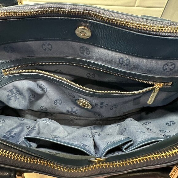 Tory Burch Blue/Purple Robinson Patchwork Double Zip Tote - Picture 5 of 11